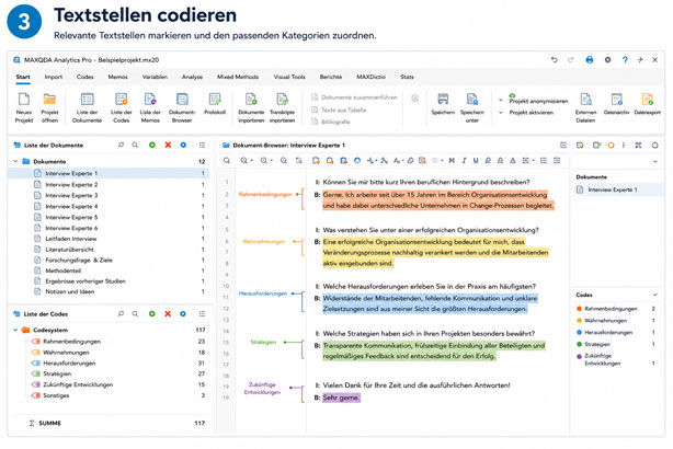 MAXQDA qualitative Inhaltsanalyse – Textstellen codieren und Kategorien wissenschaftlich zuordnen